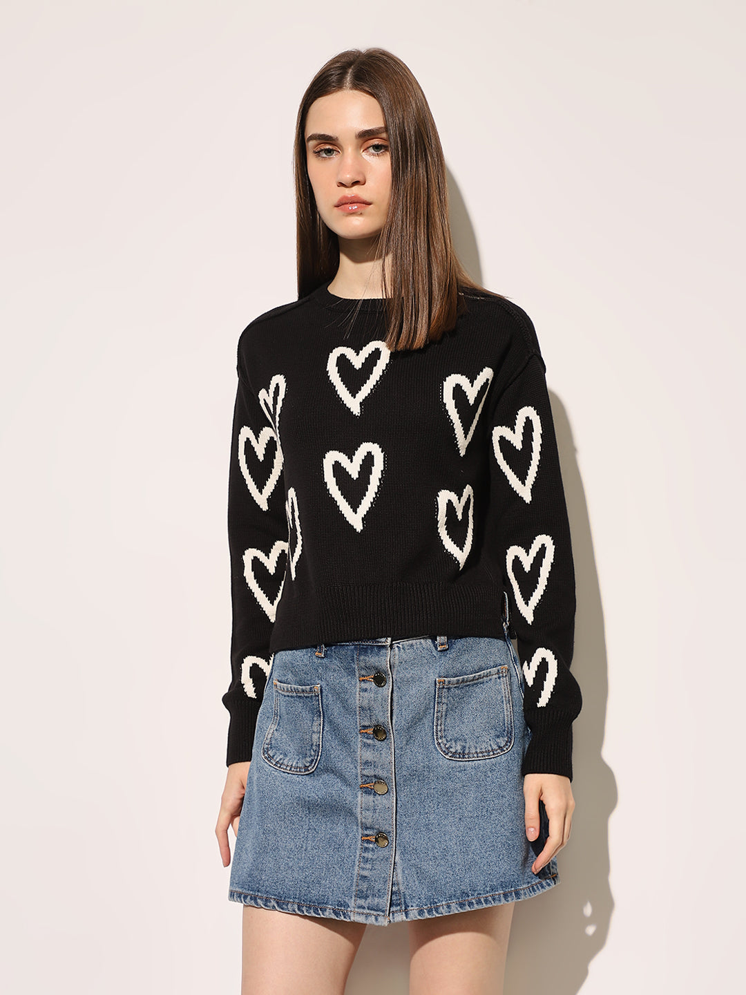 Black Heart Print Pullover