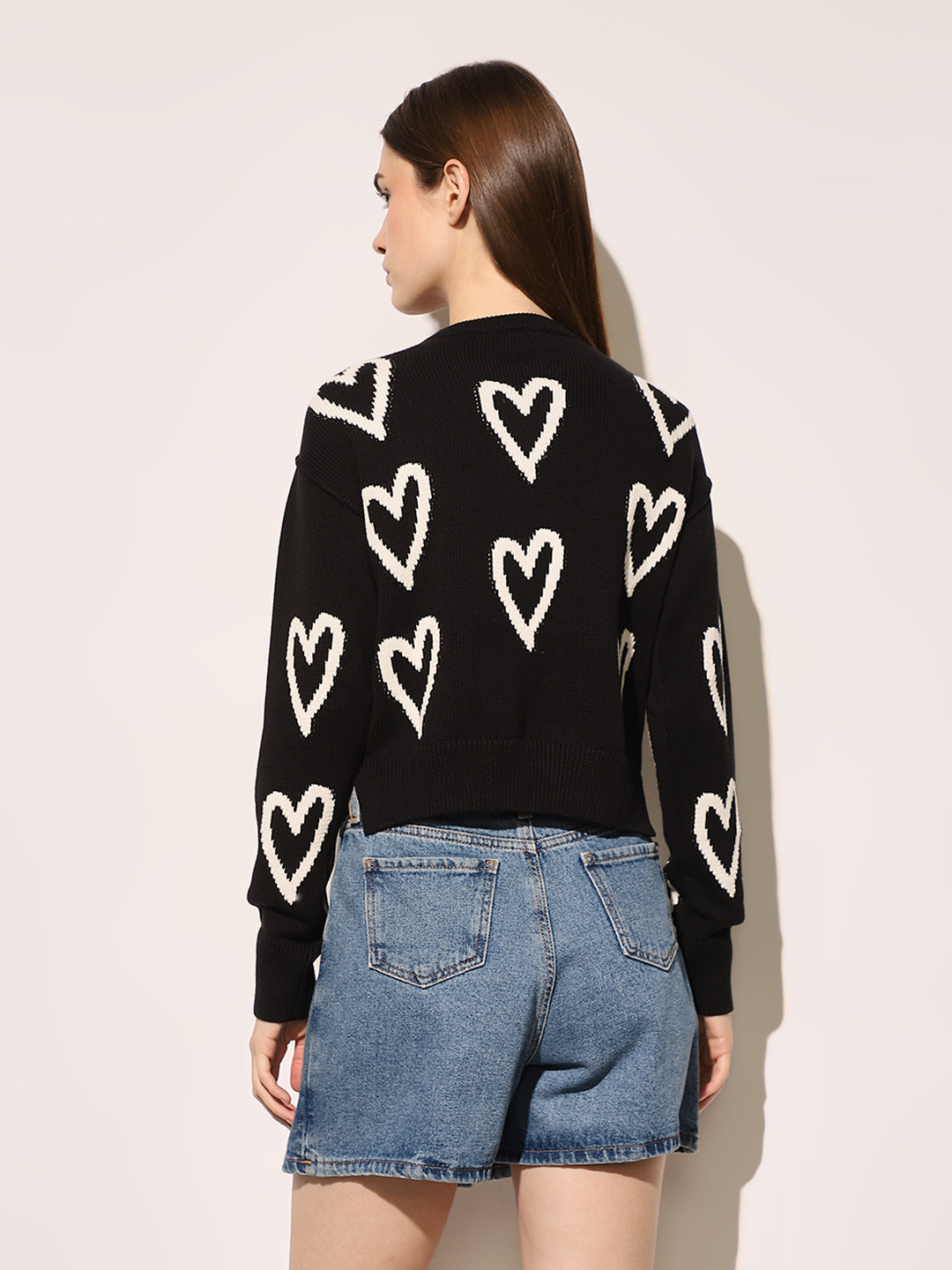 Black Heart Print Pullover