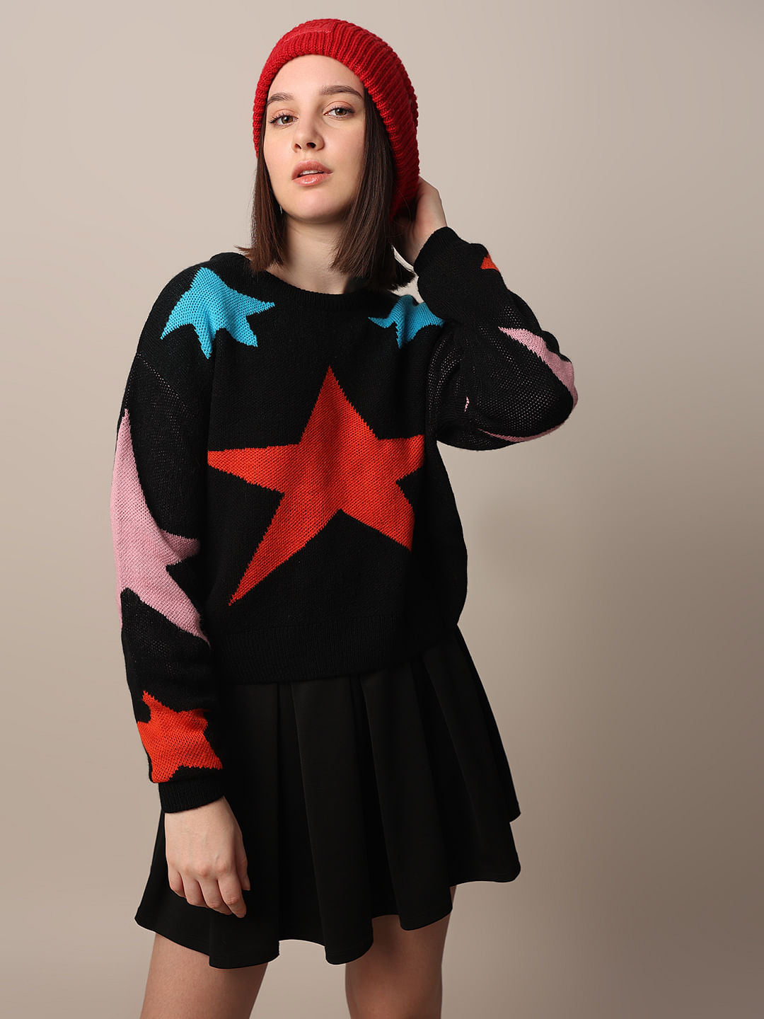 Black Printed Jacquard Knit Pullover - XS