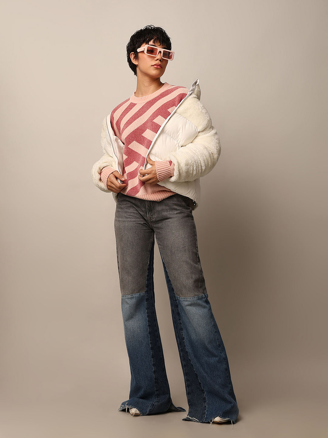 Pink Printed Jacquard Knit Pullover