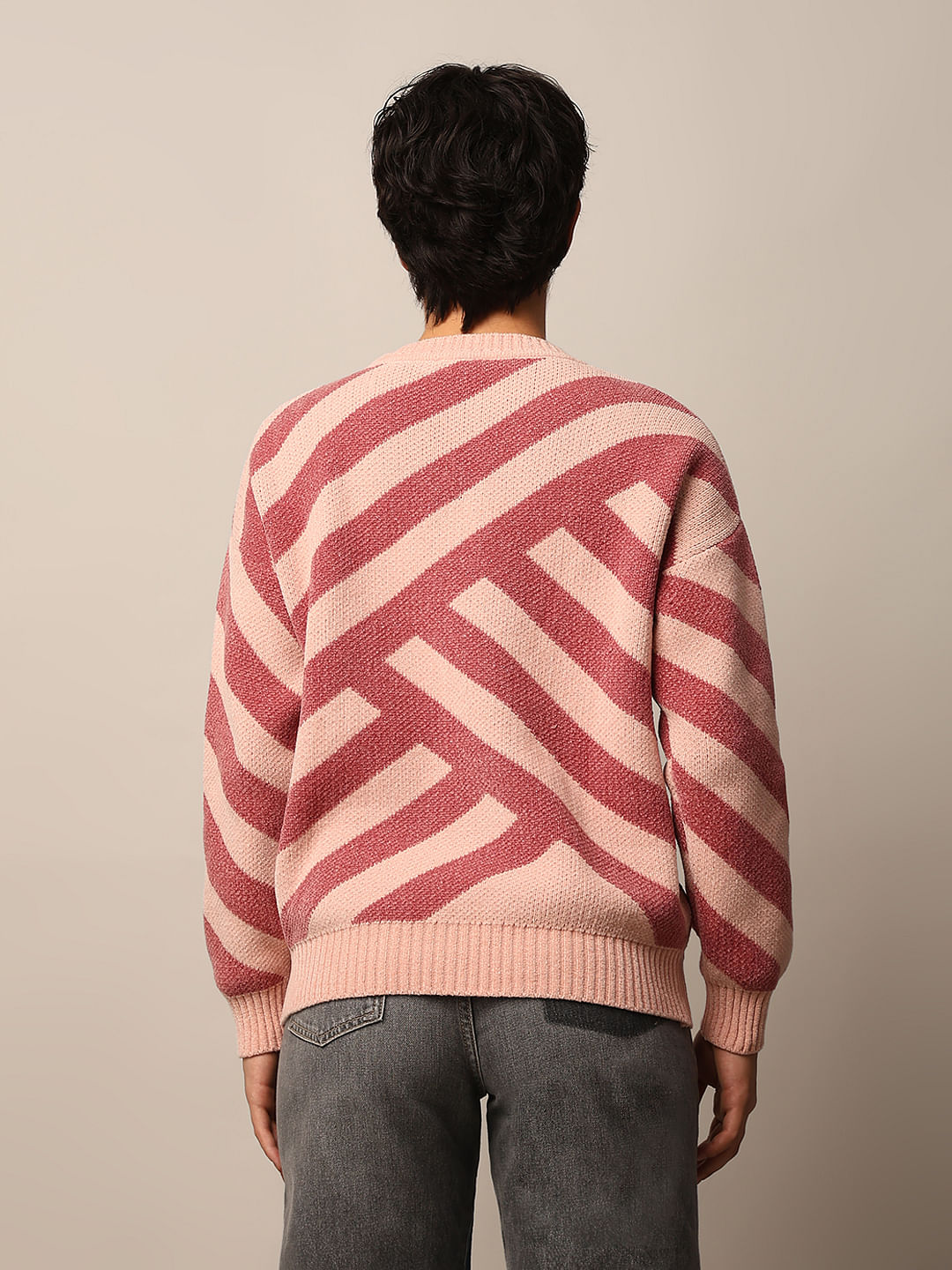Pink Printed Jacquard Knit Pullover
