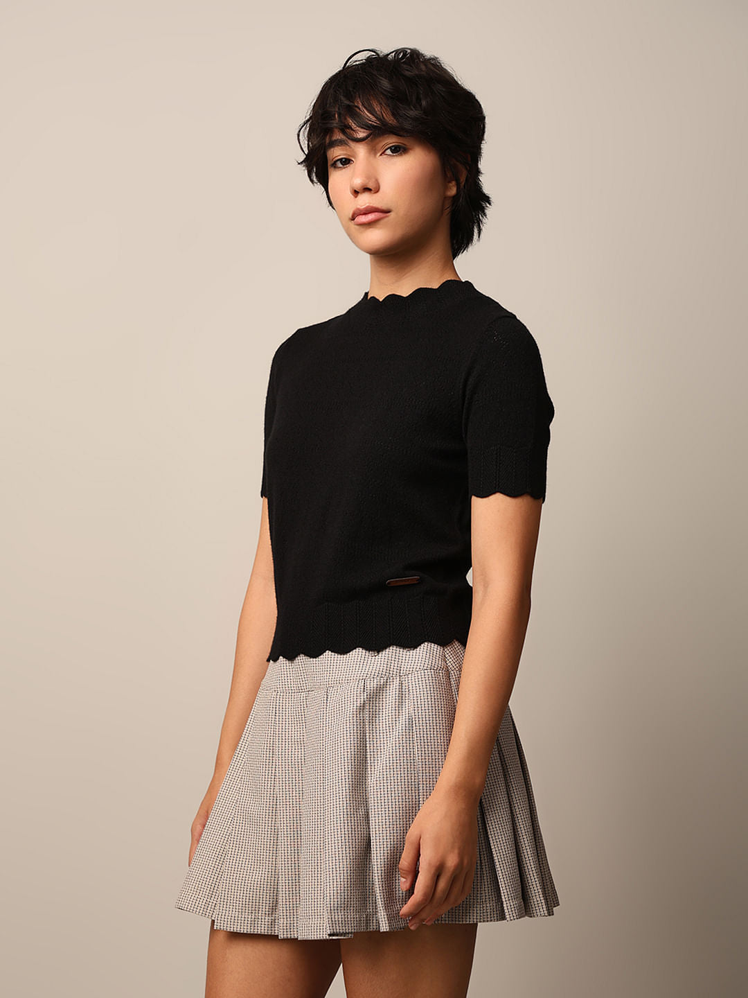 Black Pointelle Knit Top