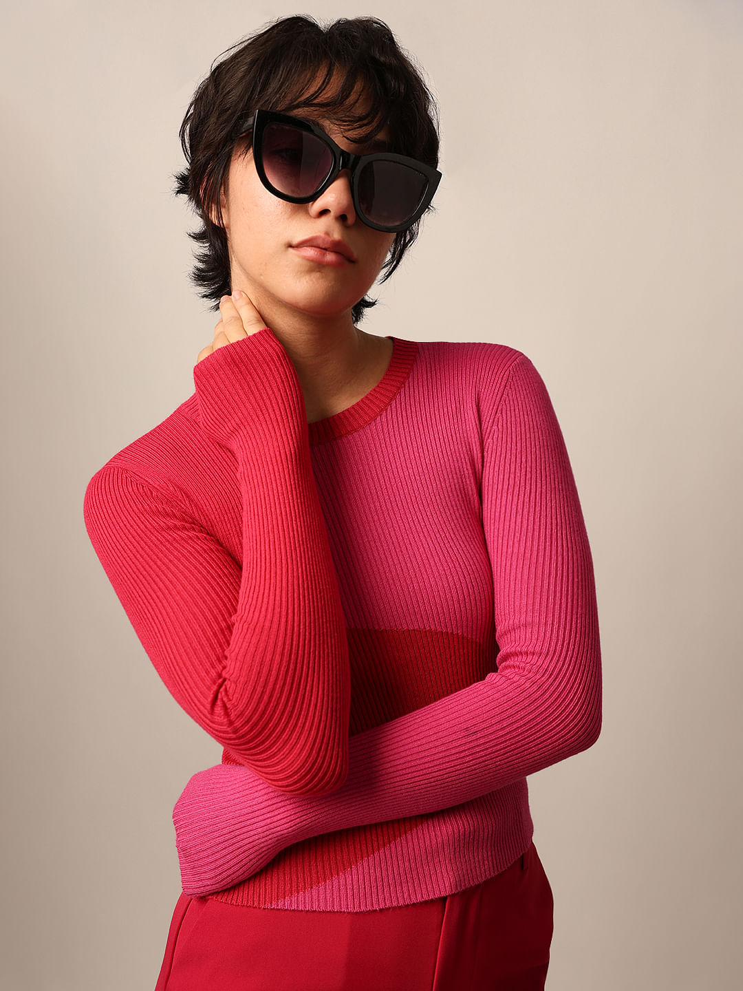 Red Colourblocked Pullover