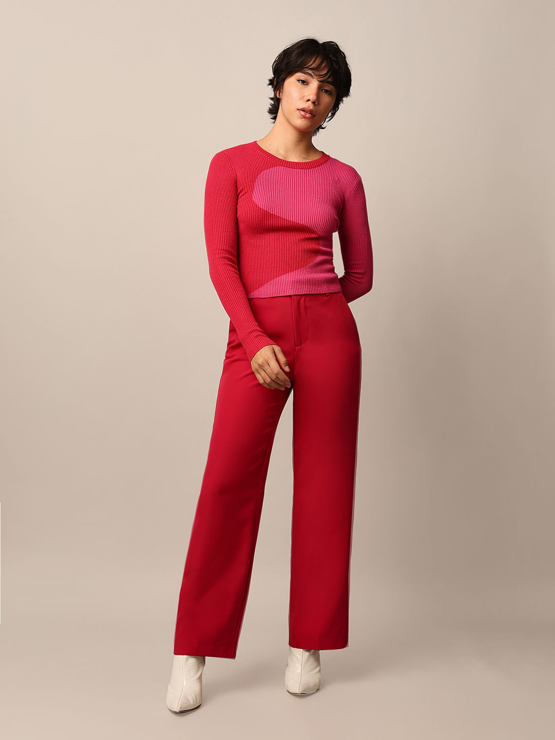 Red Colourblocked Pullover