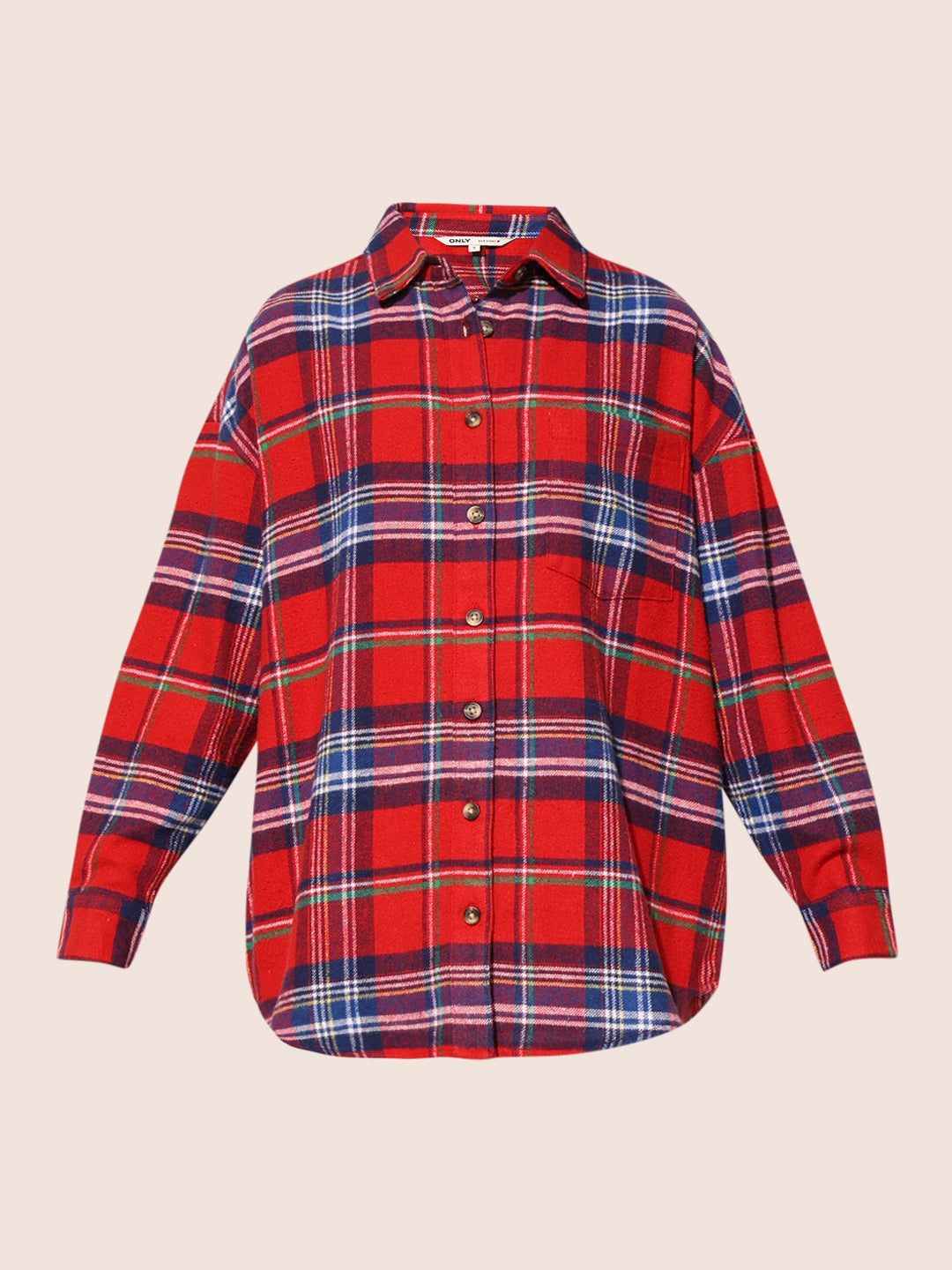 ONLY Red Flannel Check Oversized Shirt - Main Image