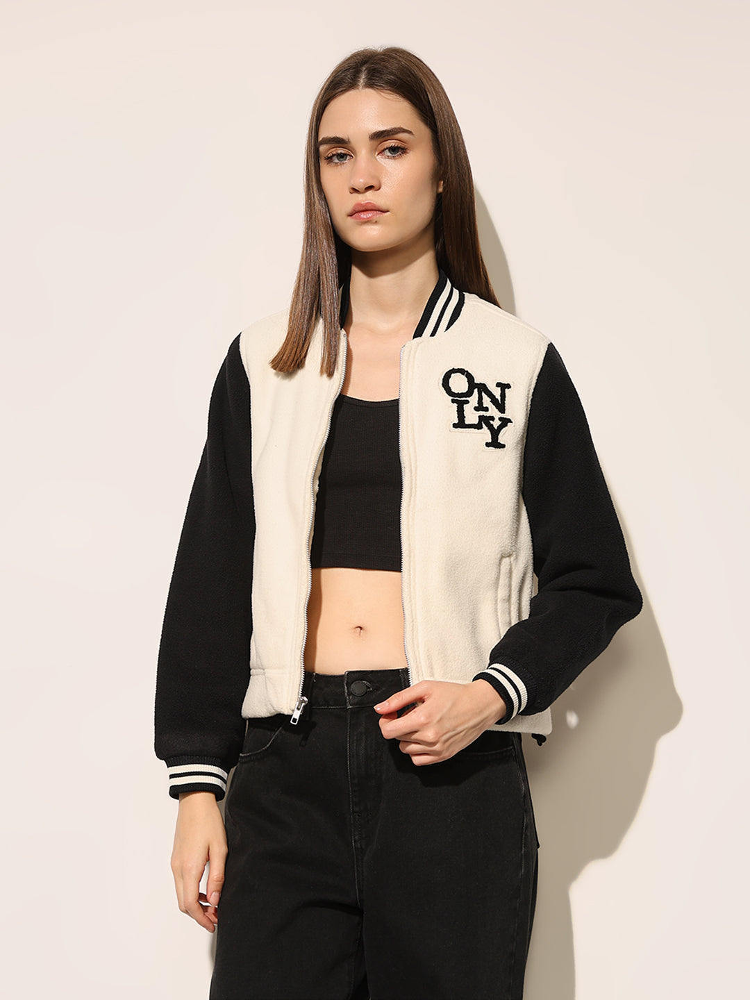 Varsity Jacket Black Cropped Bomber Jacket Womens Cropped Women