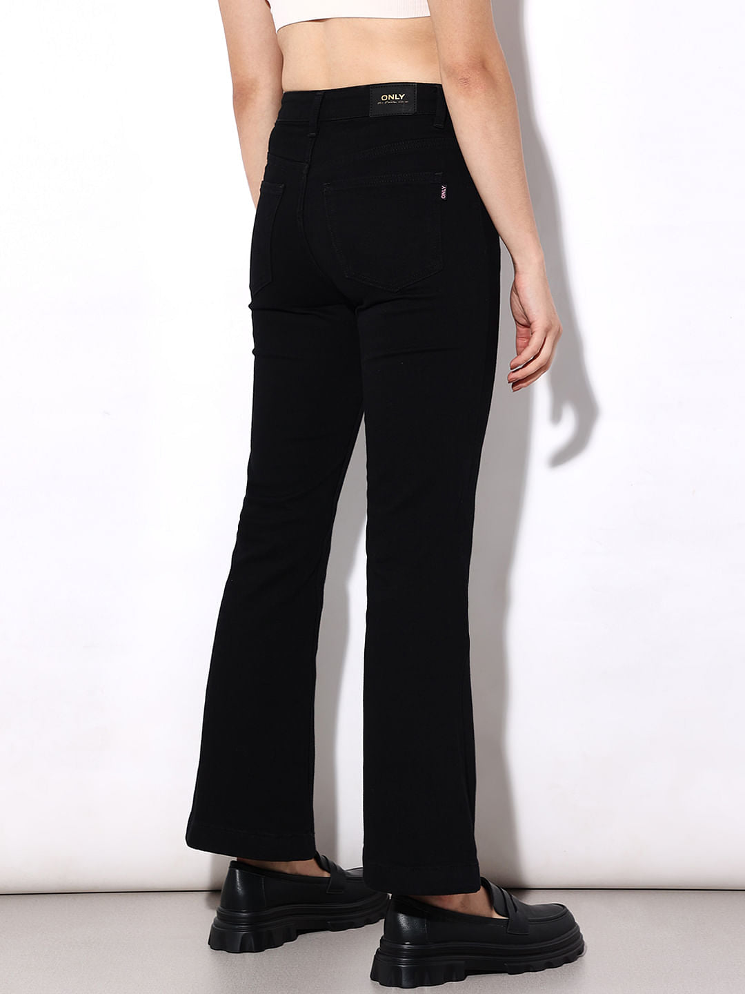 Black Mid Rose Flora Flared Jeans