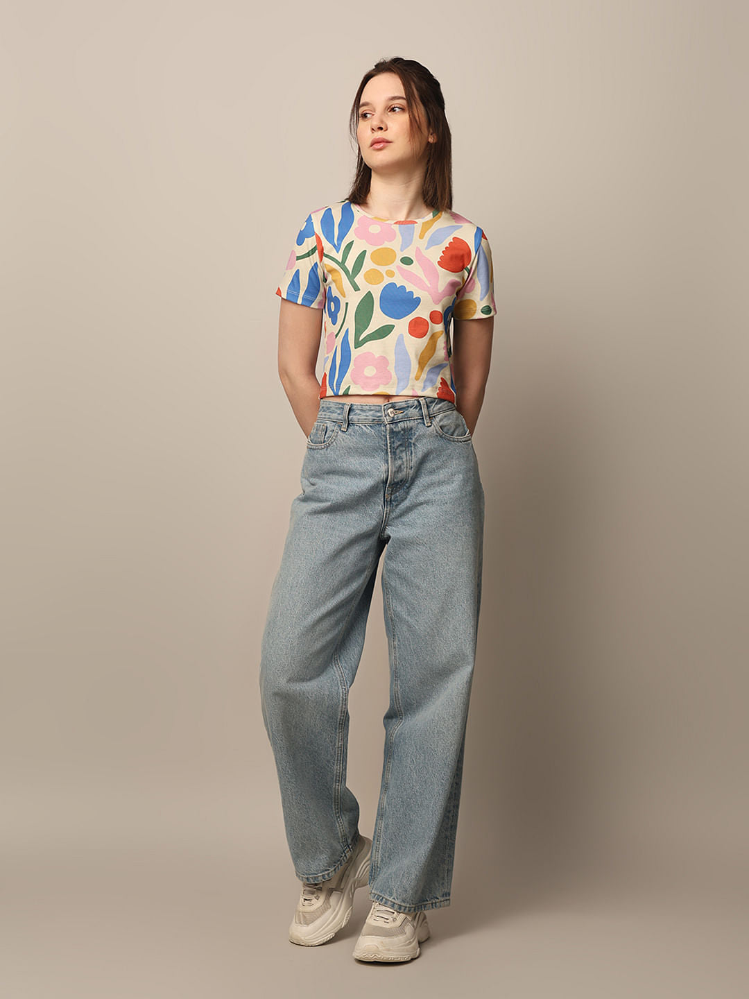 White Printed Ribbed T-Shirt