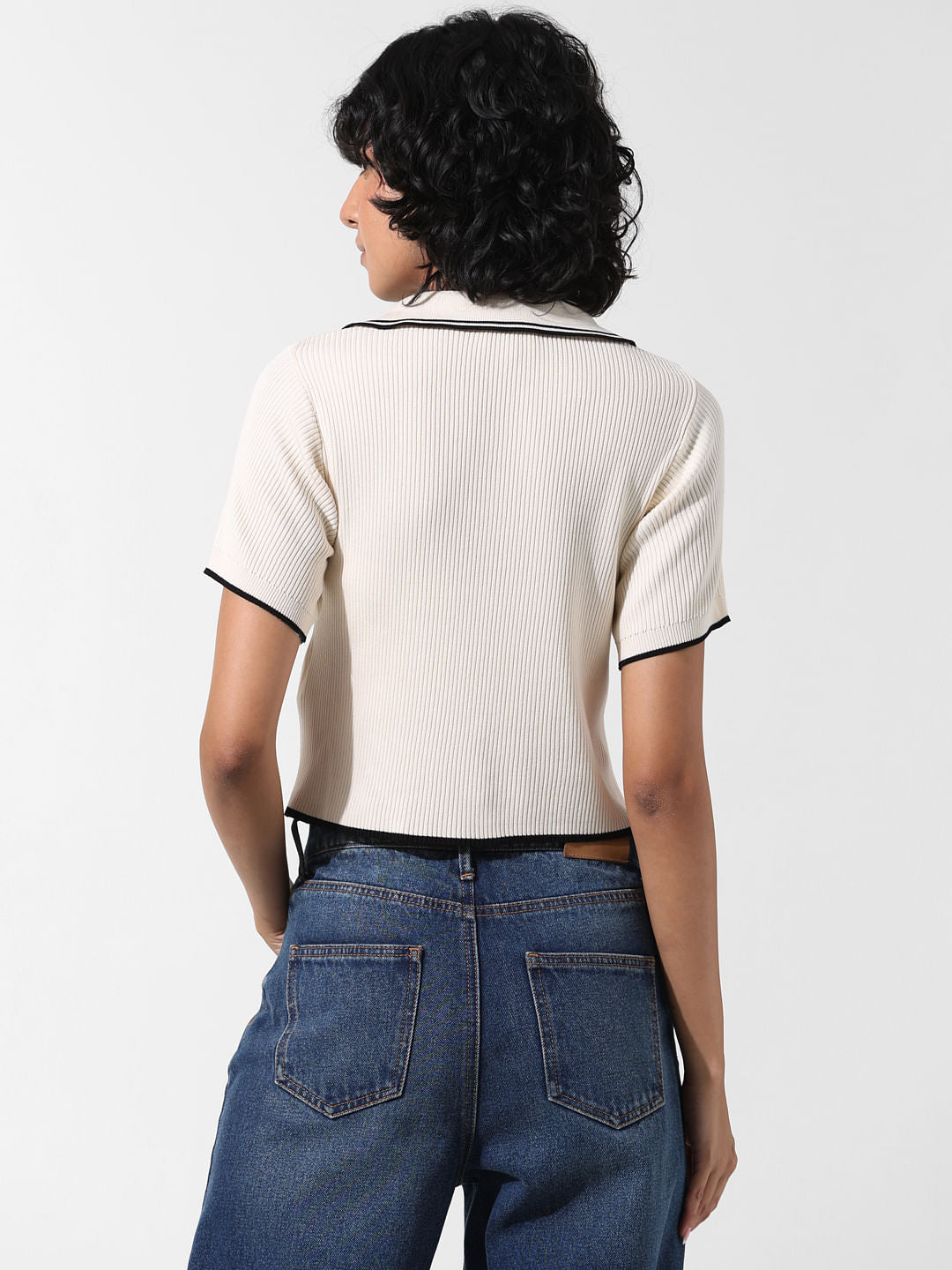 Beige Ribbed Polo T-Shirt