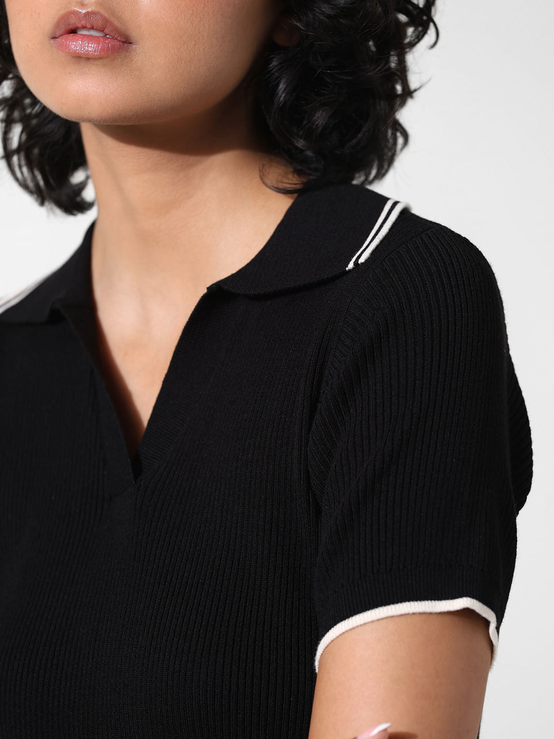 Black Ribbed Polo T-Shirt