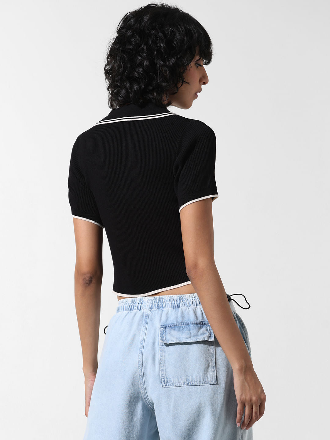 Black Ribbed Polo T-Shirt