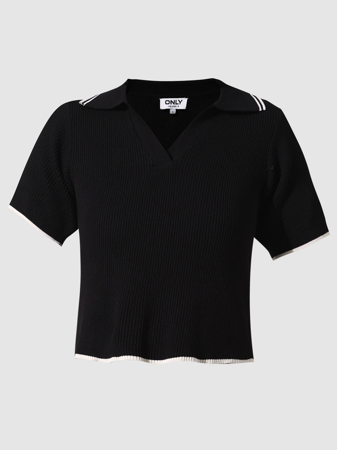 Black Ribbed Polo T-Shirt