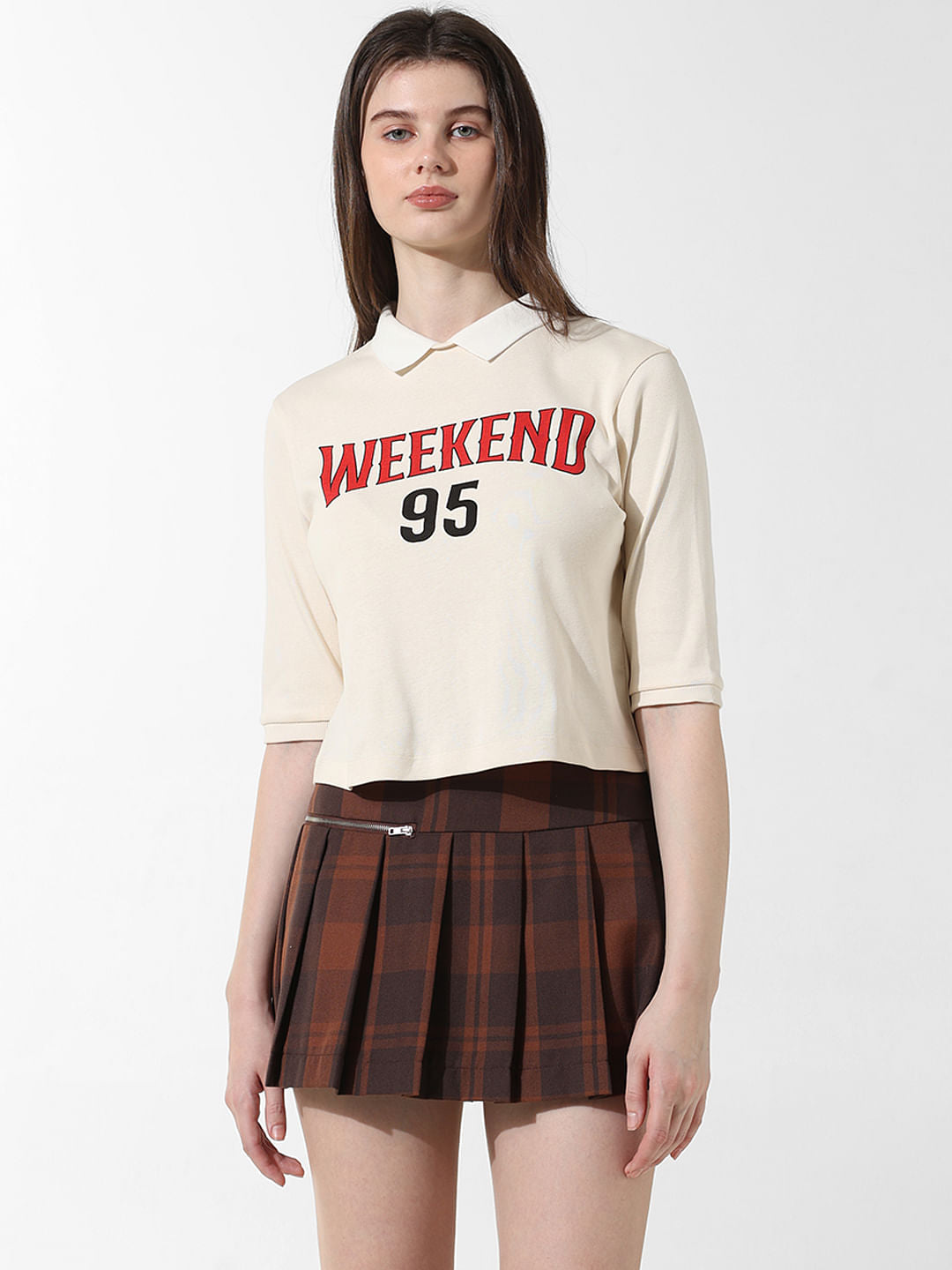Cream Printed Polo T-Shirt