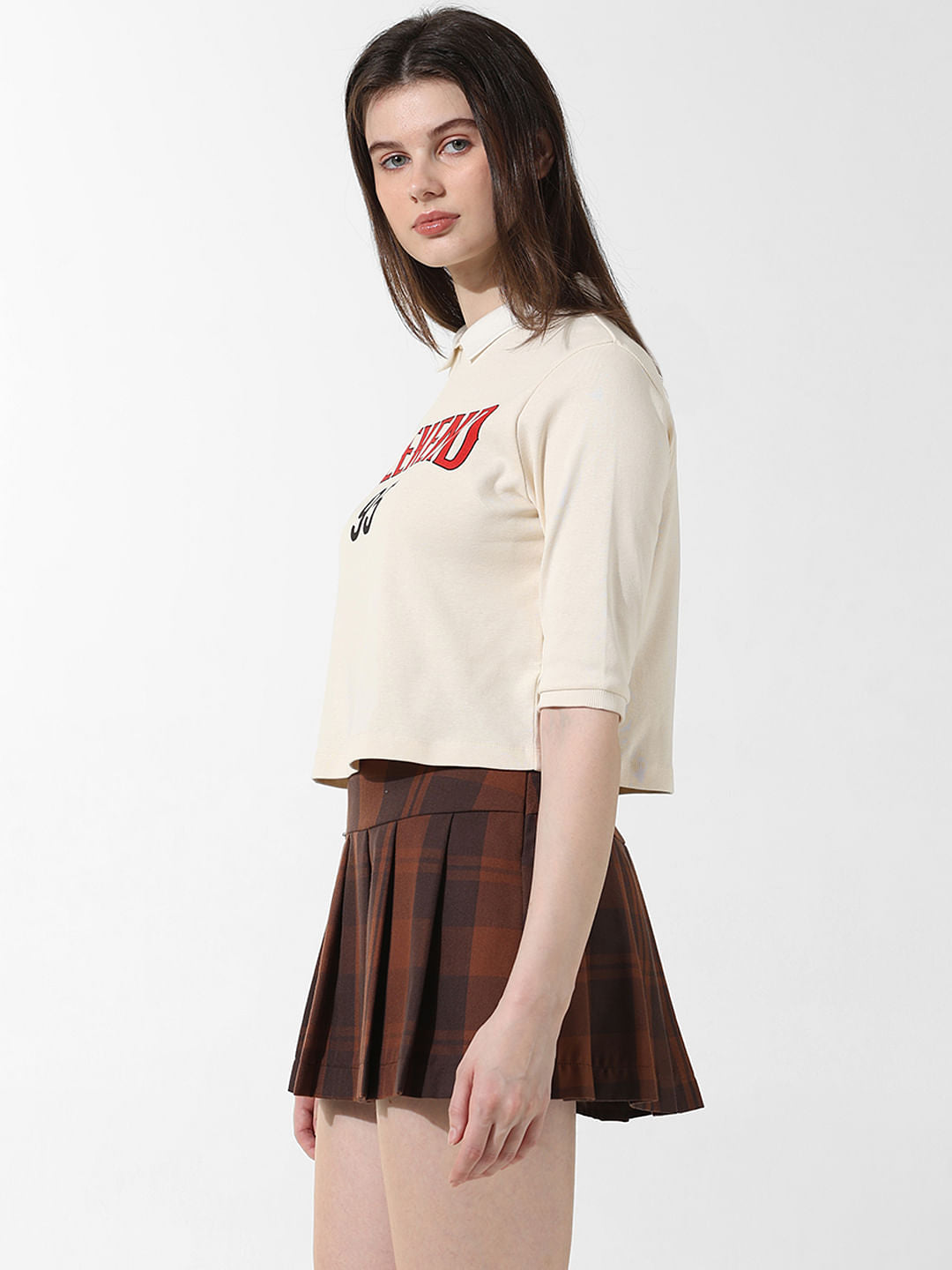 Cream Printed Polo T-Shirt