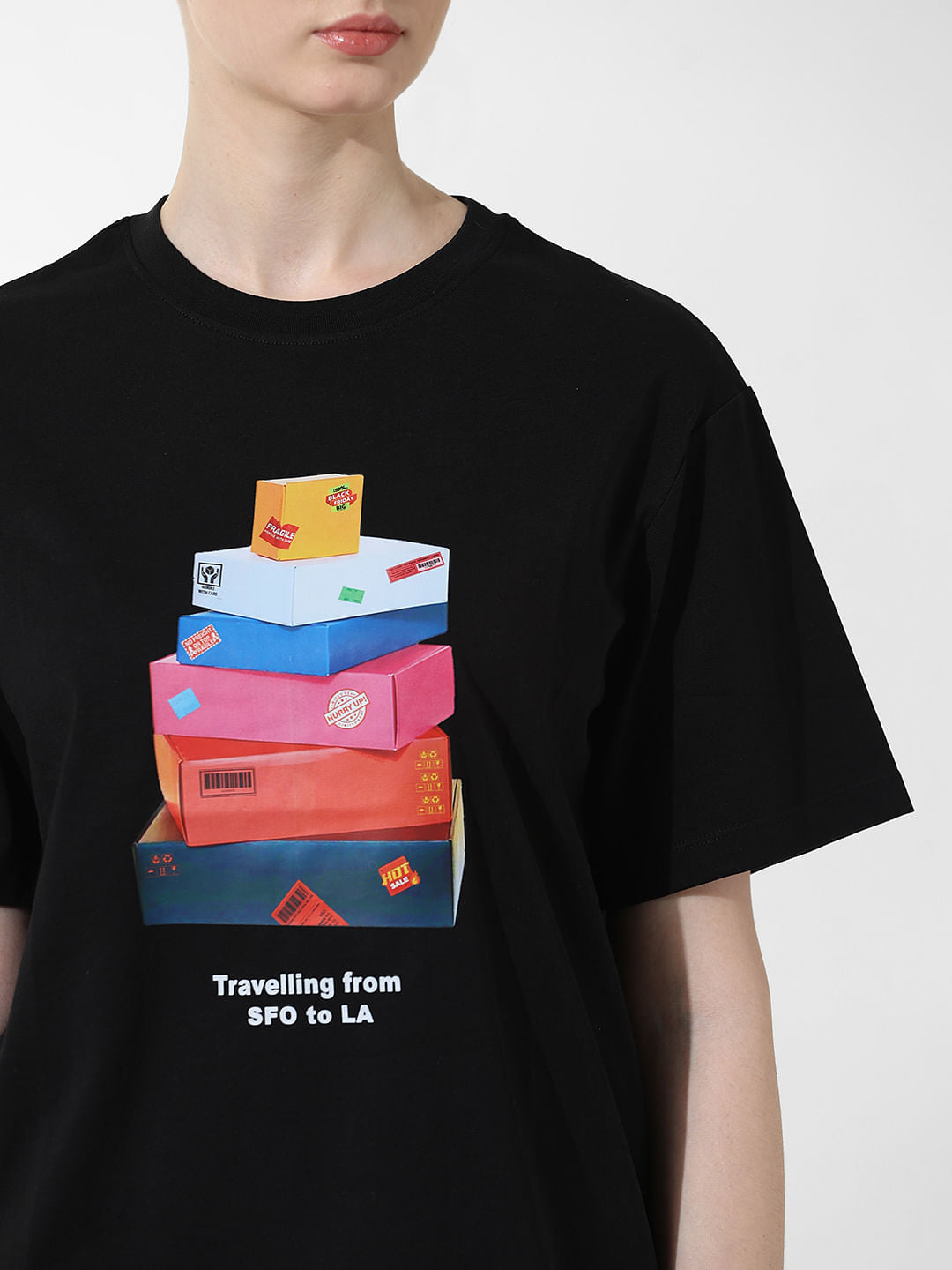 Black Printed Oversized T-Shirt