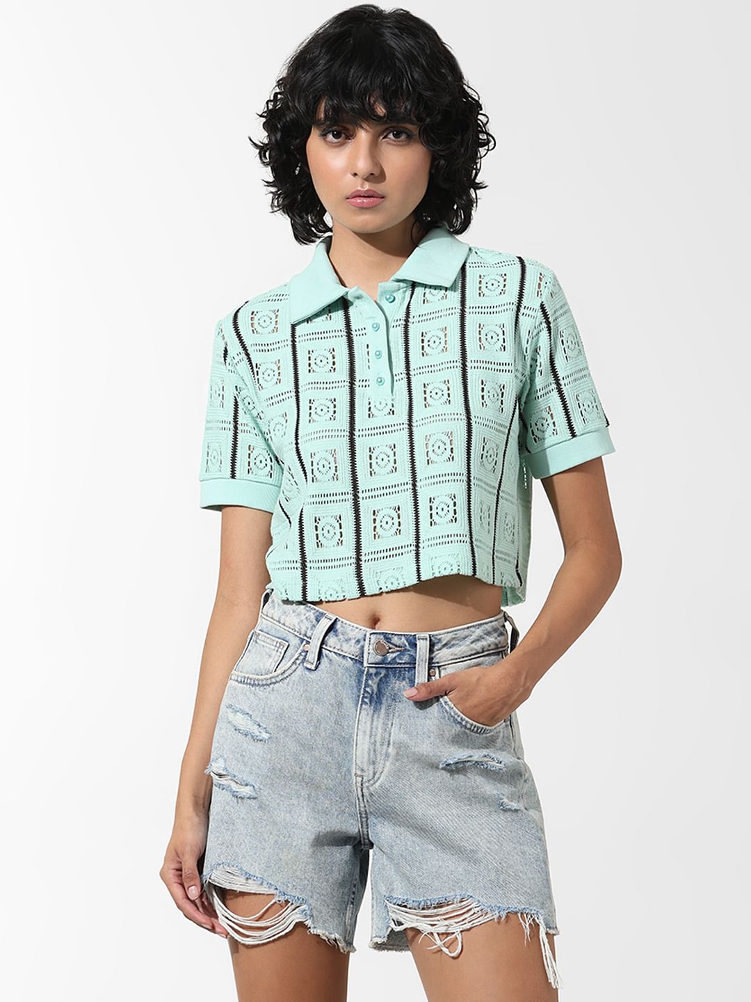 Green Self-Design Polo T-Shirt