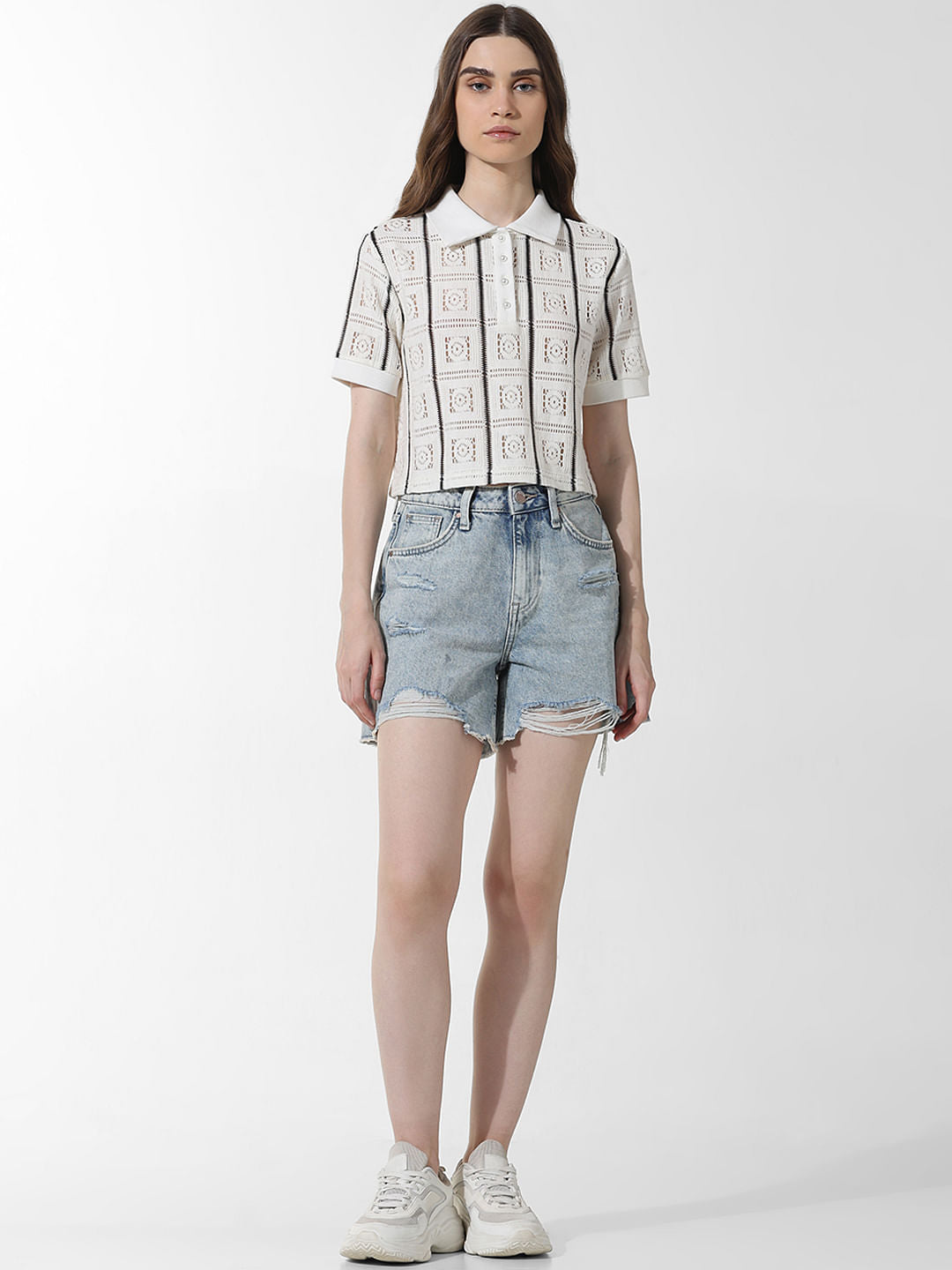 White Crochet Polo T-Shirt