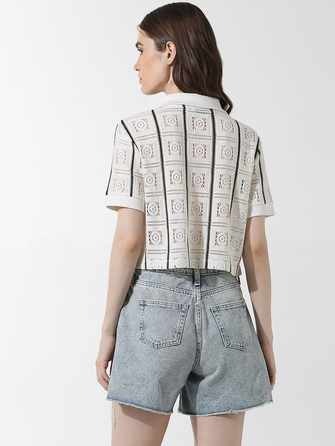 White Crochet Polo T-Shirt