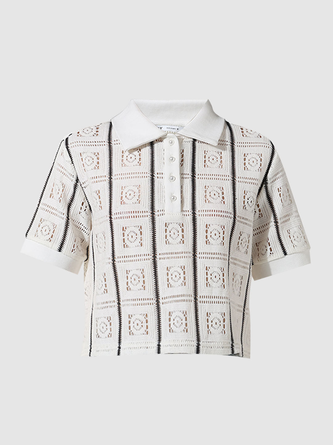 White Crochet Polo T-Shirt
