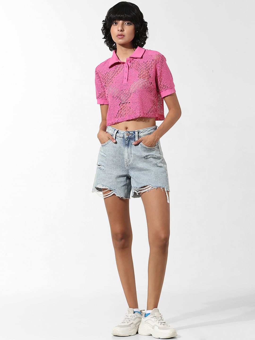 Pink Crochet Polo T-Shirt
