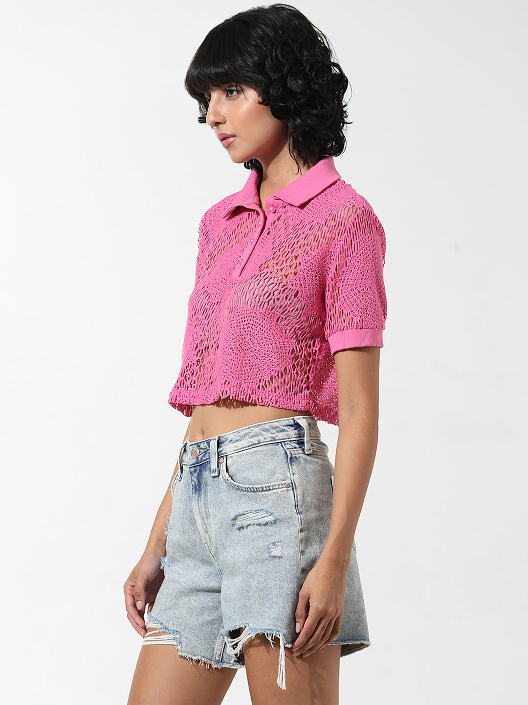 Pink Crochet Polo T-Shirt