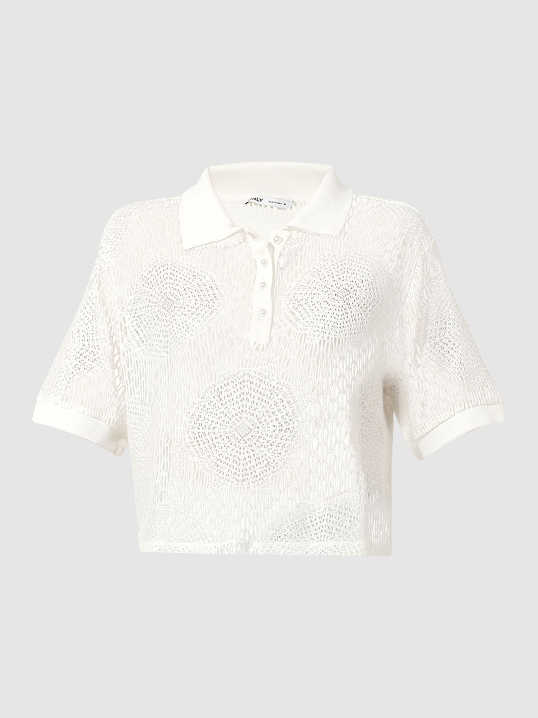 White Crochet Polo T-Shirt