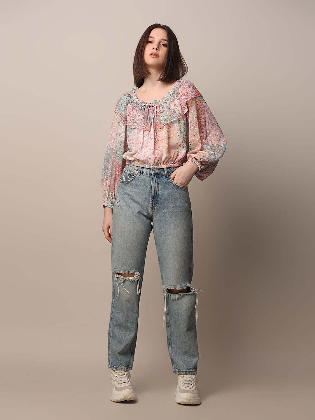 Pink Printed Off-Shoulder Top