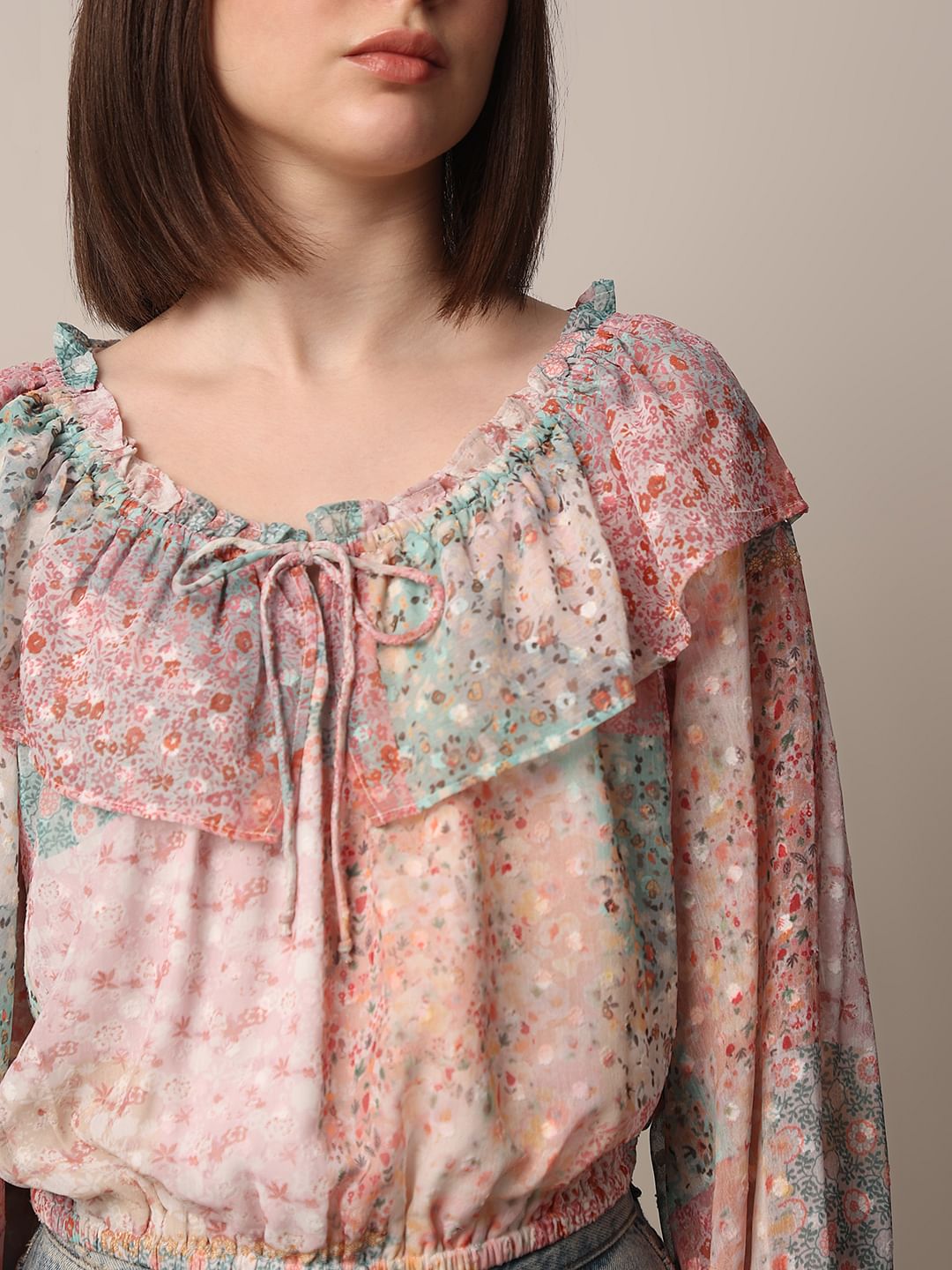 Pink Printed Off-Shoulder Top