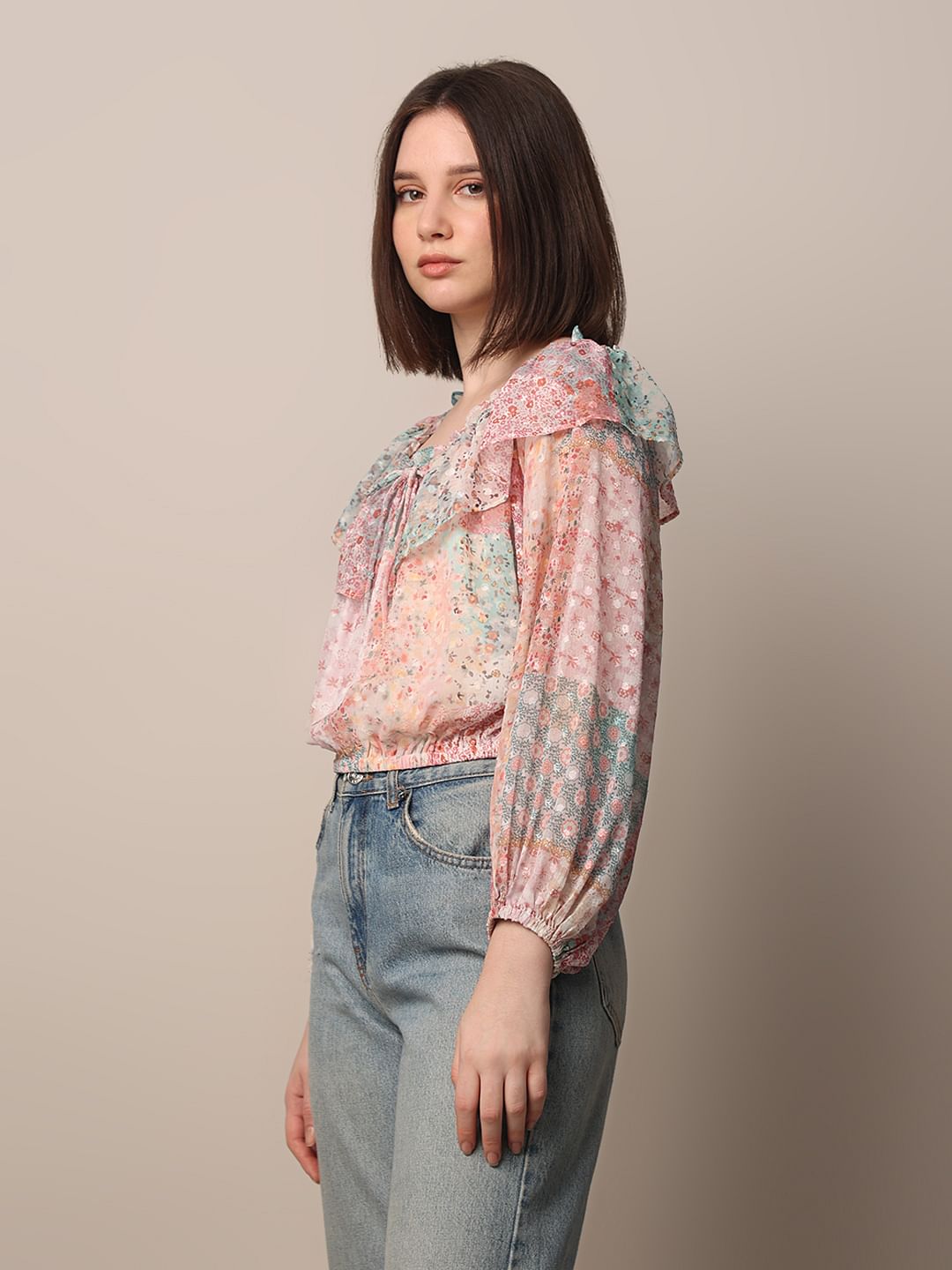 Pink Printed Off-Shoulder Top