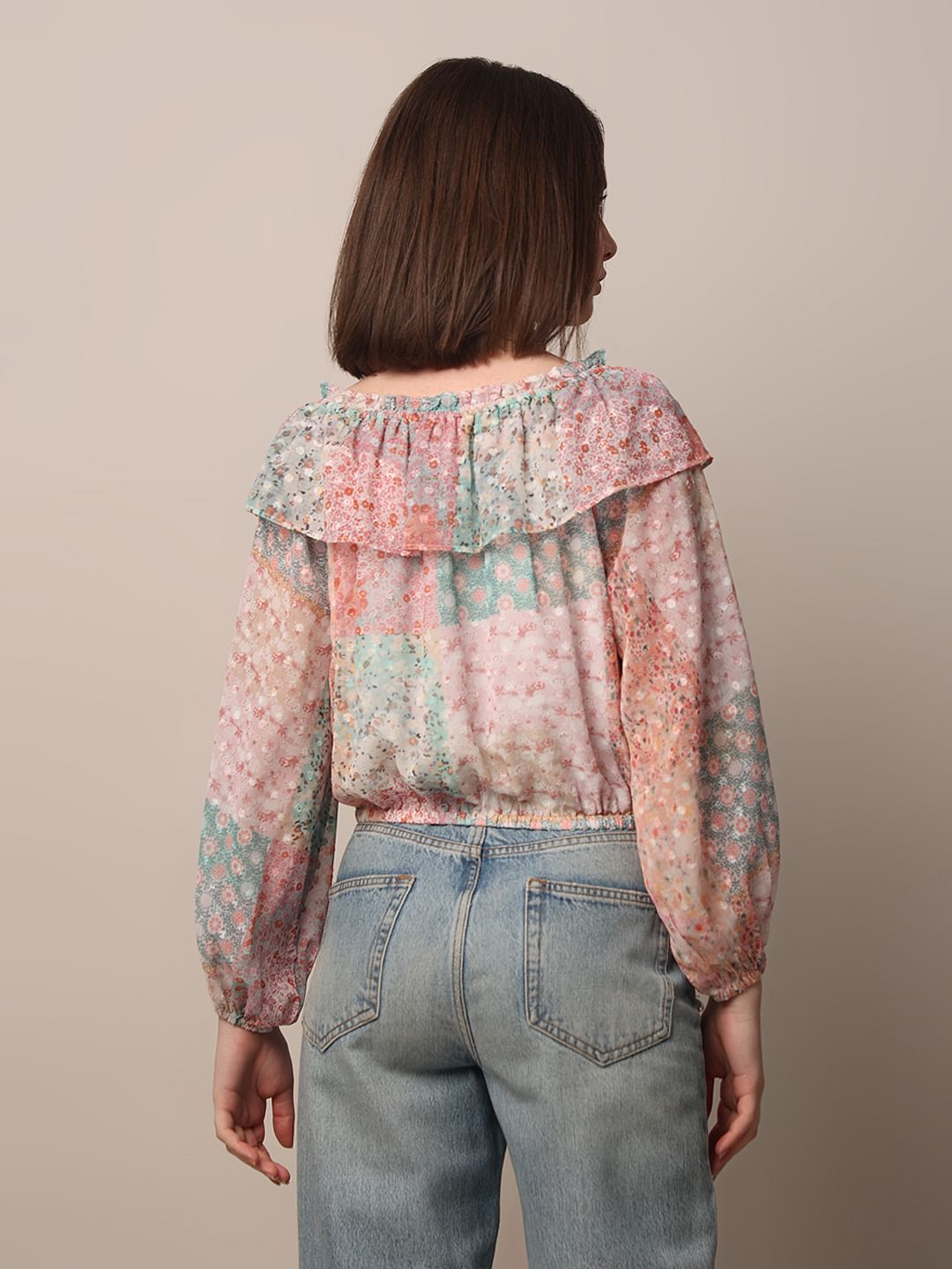 Pink Printed Off-Shoulder Top