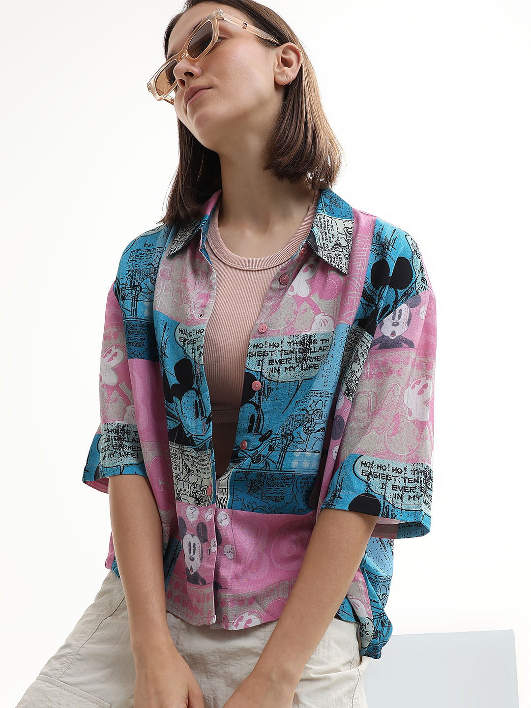 Mickey Pink Printed Loose Fit Shirt