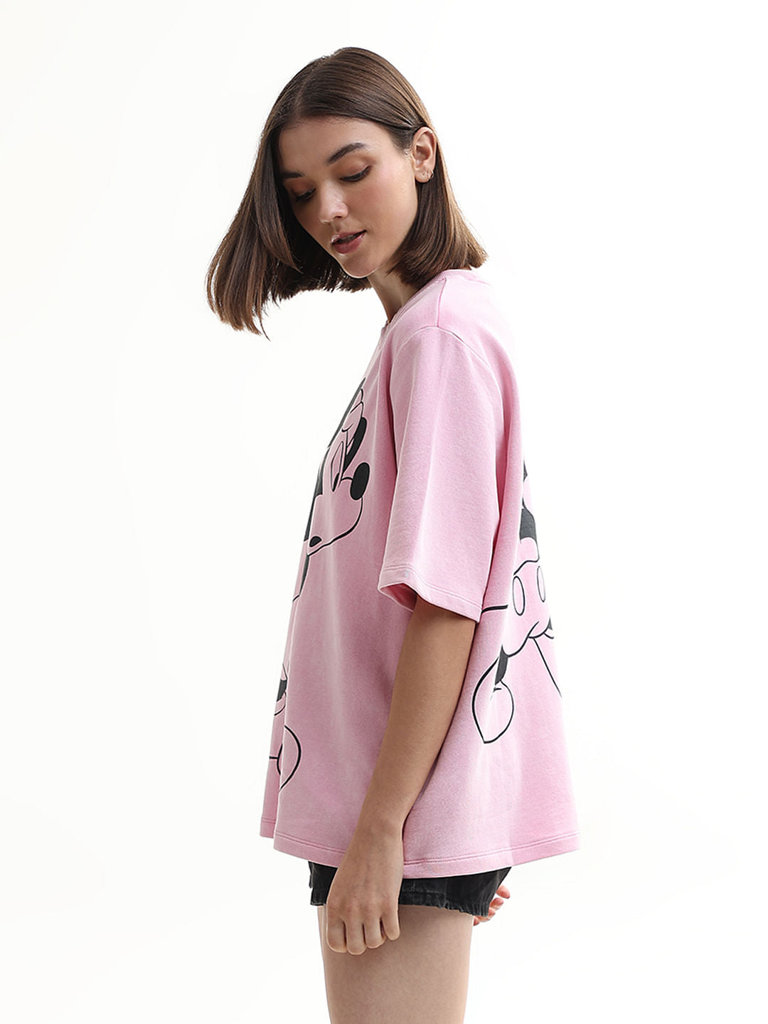 Mickey Pink Printed Unisex Oversized T-Shirt