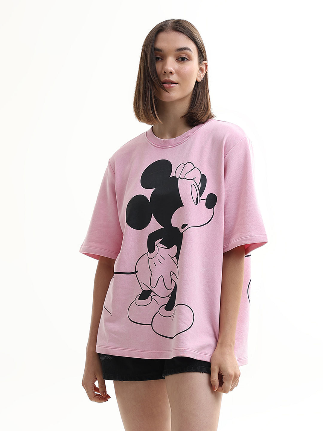 Mickey Pink Printed Unisex Oversized T-Shirt