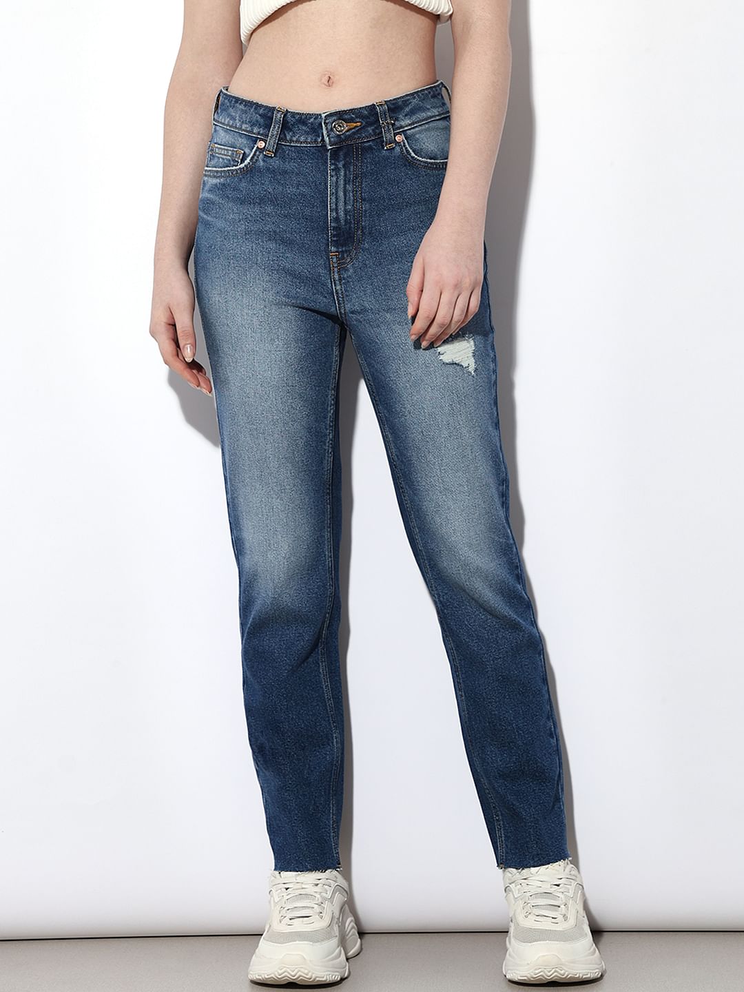 Light Blue Distressed Emily Straight Fit Jeans