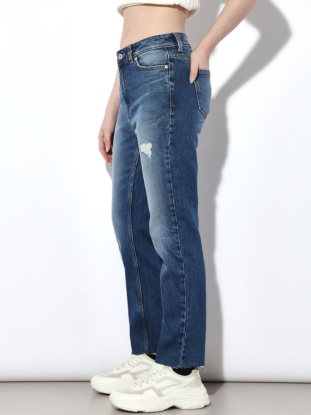 Light Blue Distressed Emily Straight Fit Jeans