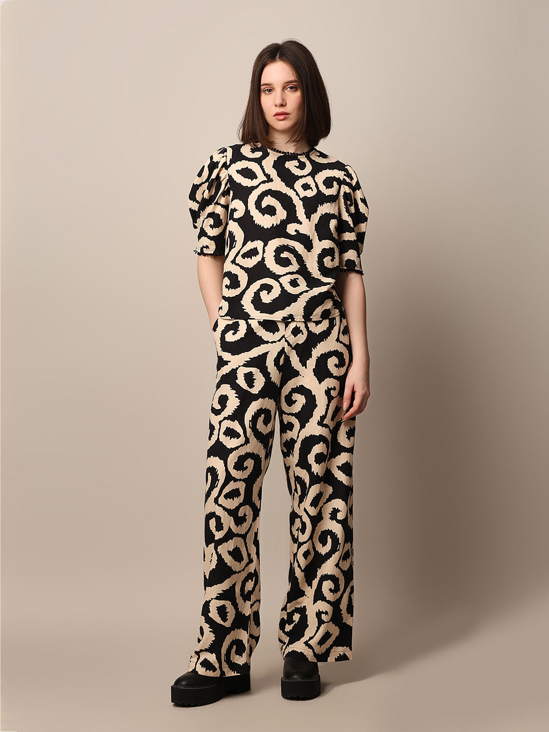 Beige Printed Co-Ord Set Top