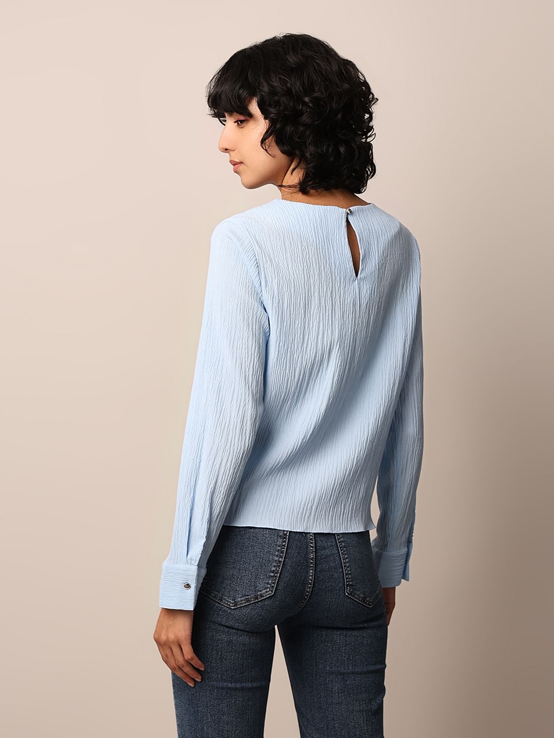 Blue Textured Peplum Top