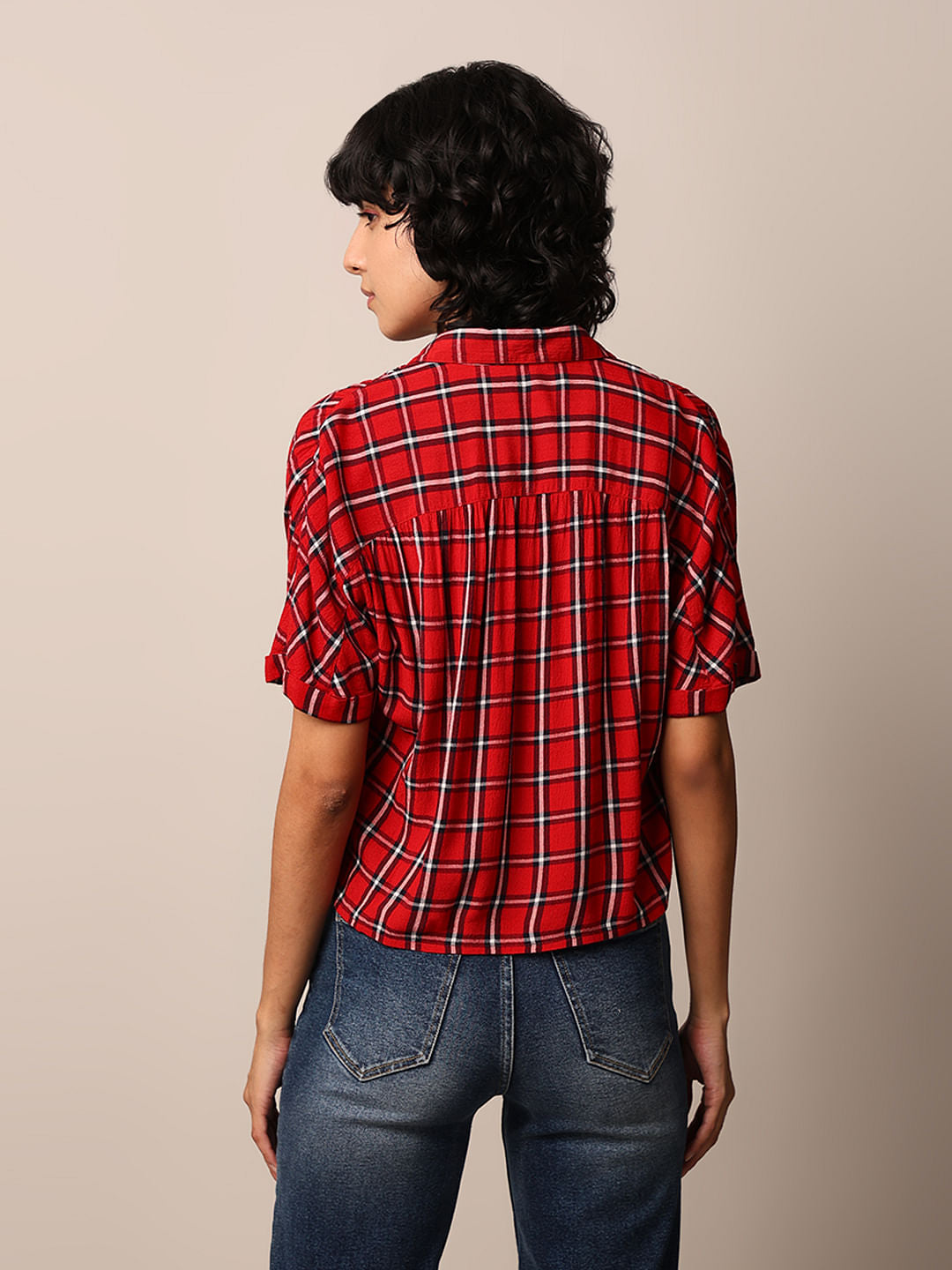 Red Check Print Regular Fit Shirt