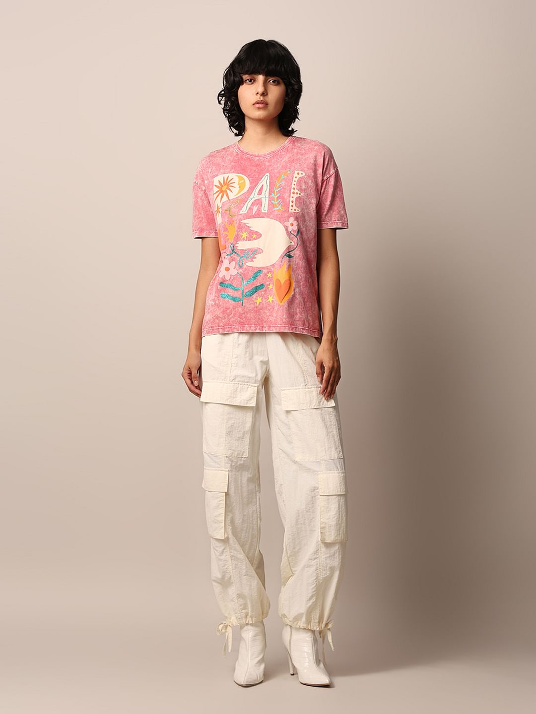 Peach Graphic Print T-Shirt
