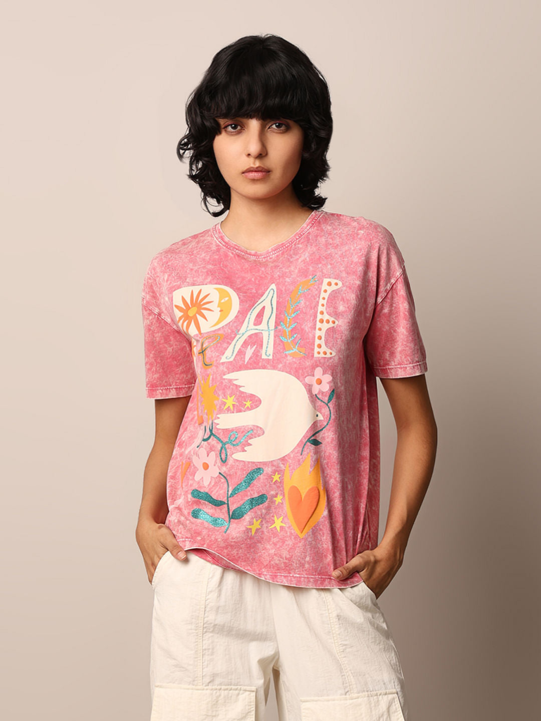 Peach Graphic Print T-Shirt