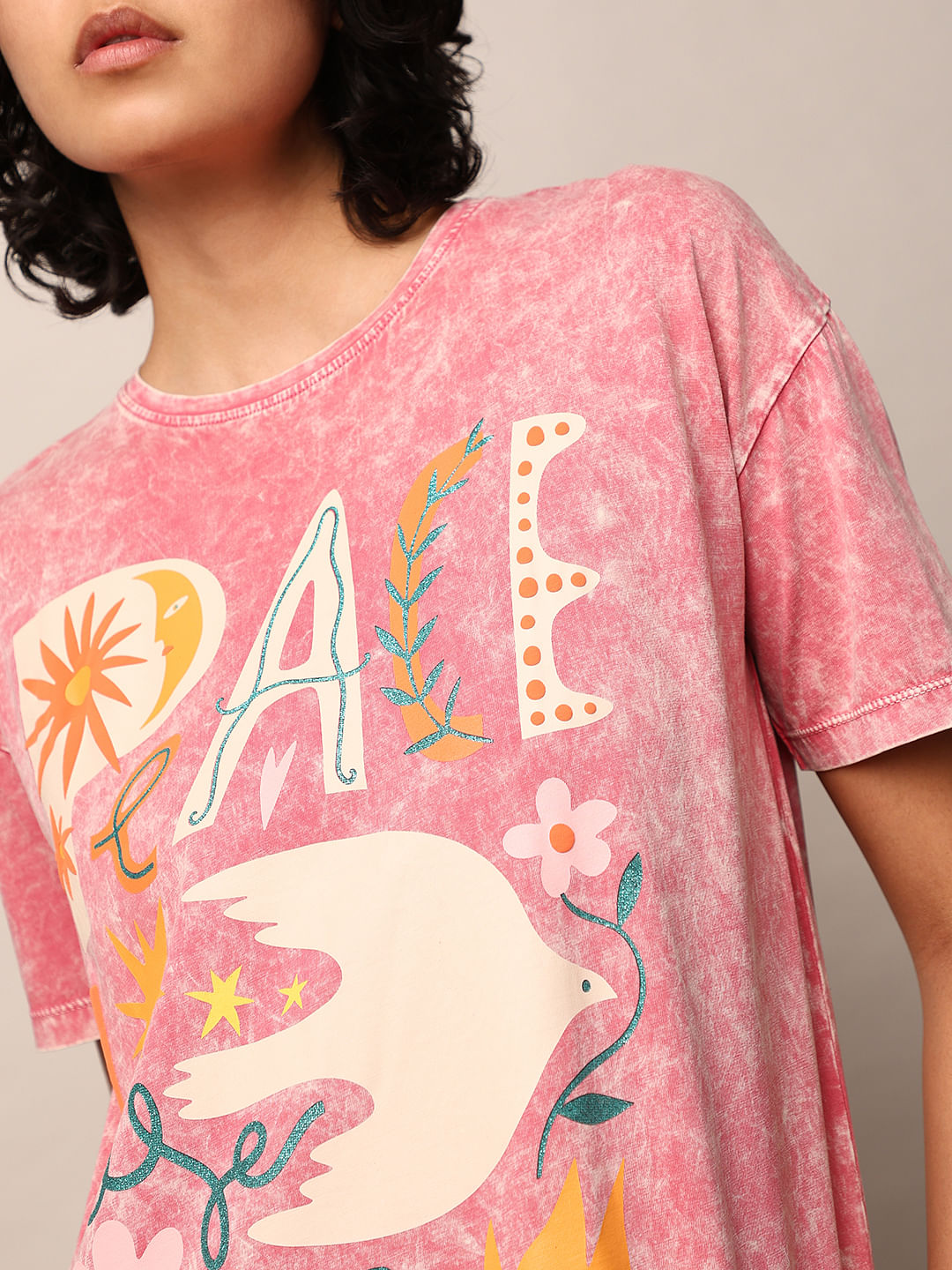 Peach Graphic Print T-Shirt