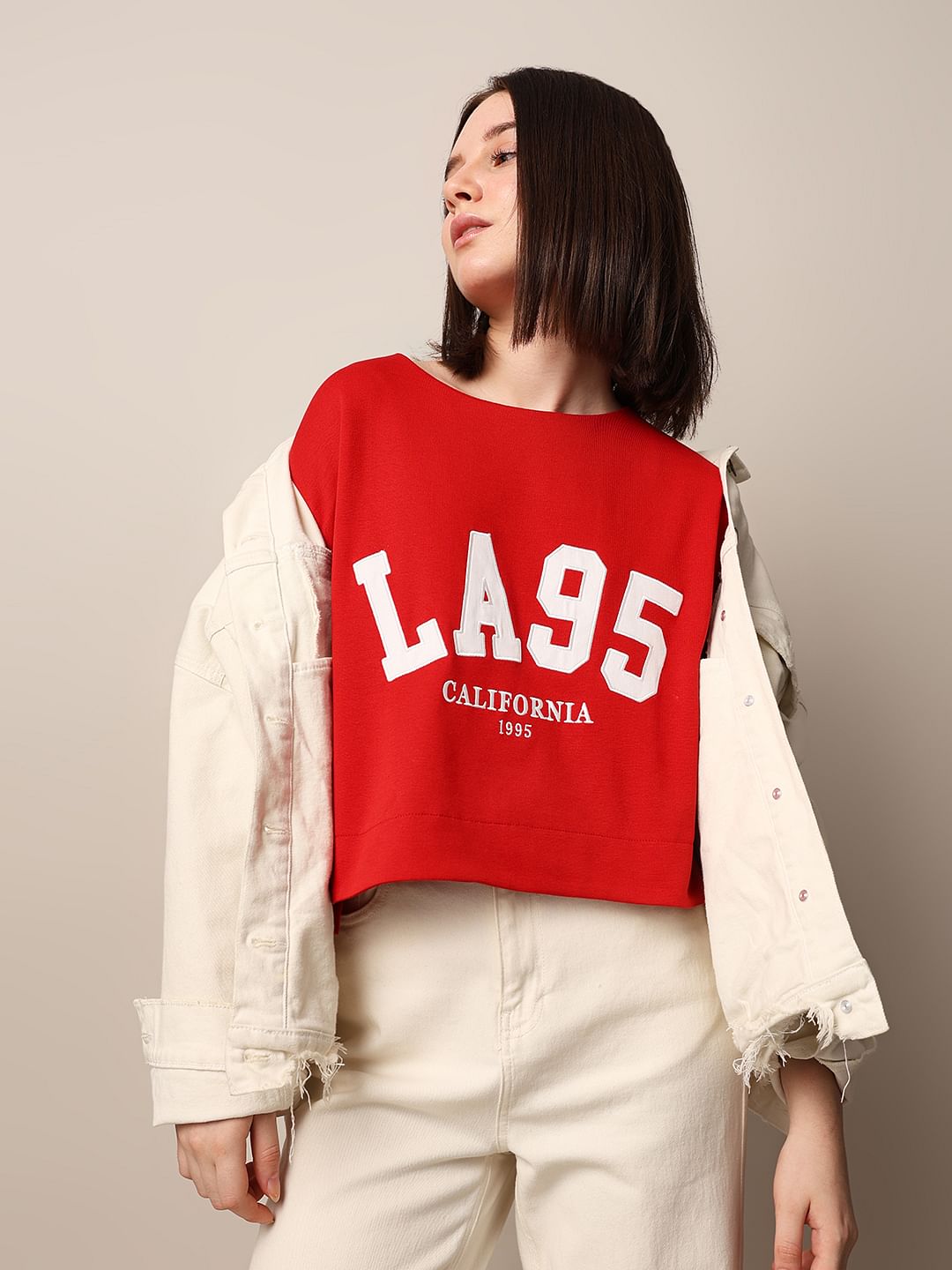 Red Printed Cropped T-Shirt