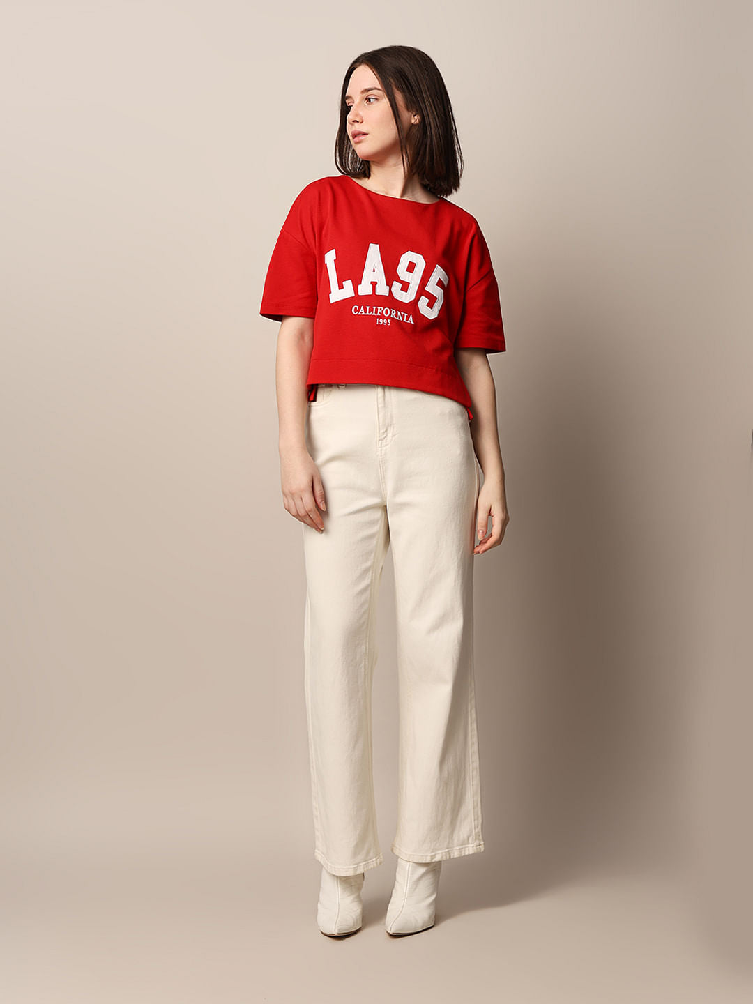 Red Printed Cropped T-Shirt