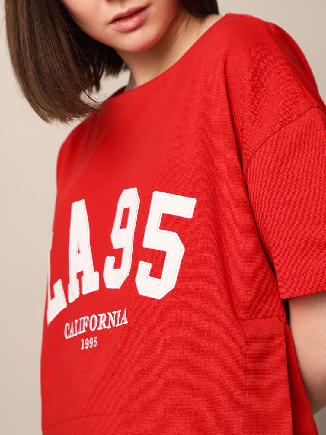 Red Printed Cropped T-Shirt