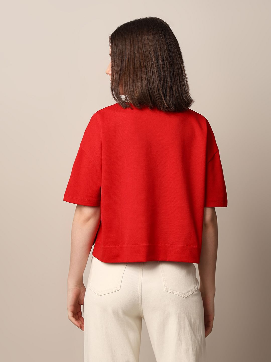 Red Printed Cropped T-Shirt