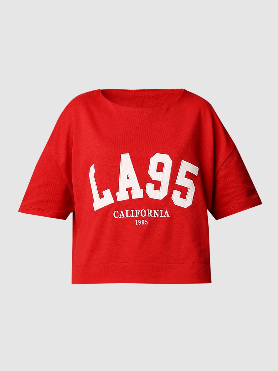 Red Printed Cropped T-Shirt