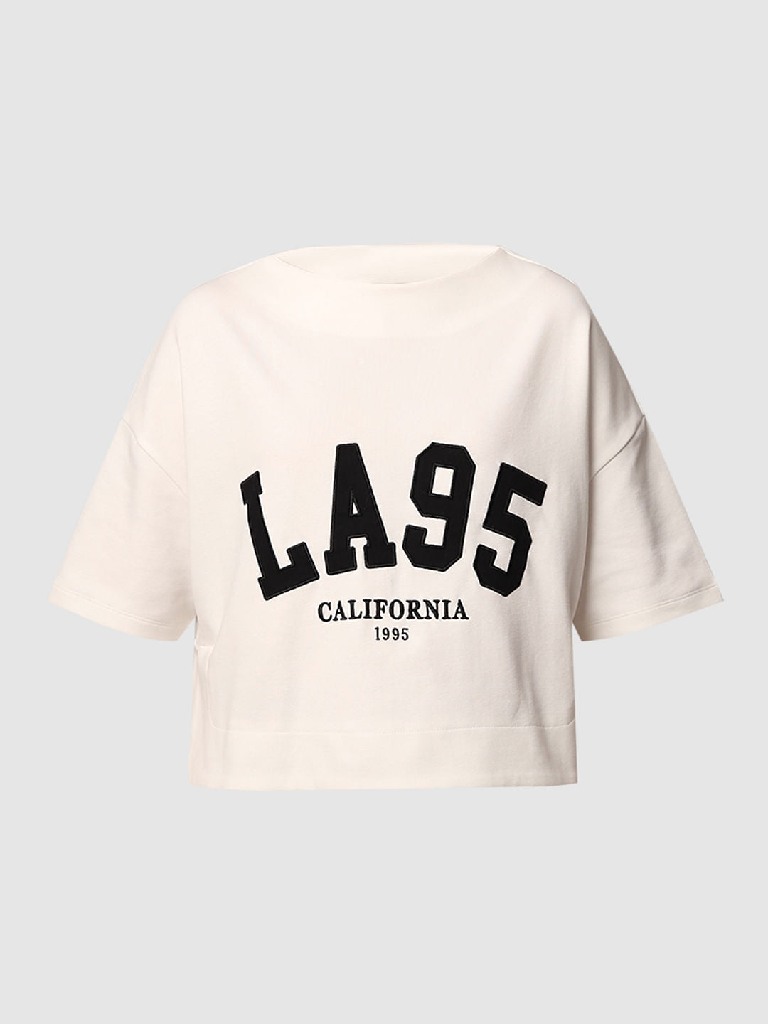White Appliqu   Text Boxy Fit T-Shirt
