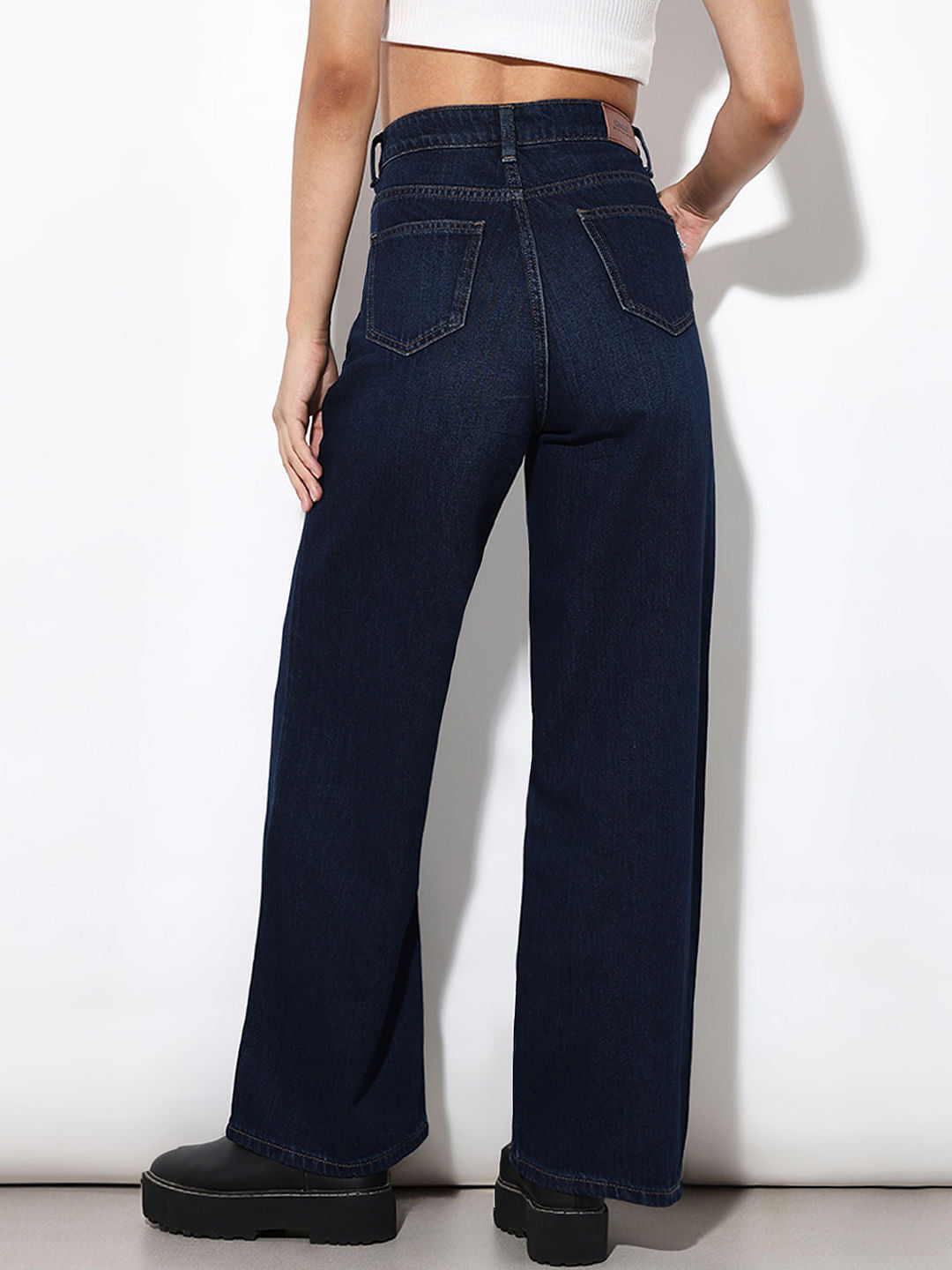 Dark Blue High Rise Wide Leg Jeans