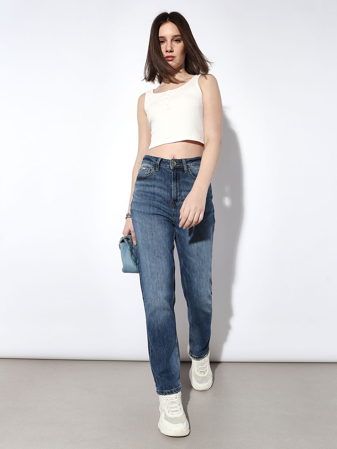 Blue High Rise Straight Fit Jeans