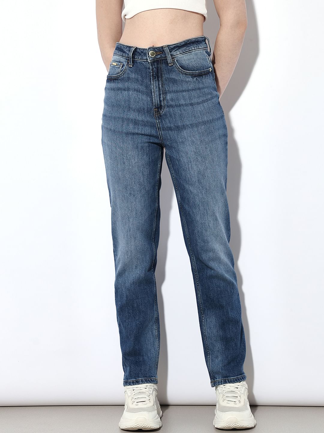 Blue High Rise Straight Fit Jeans